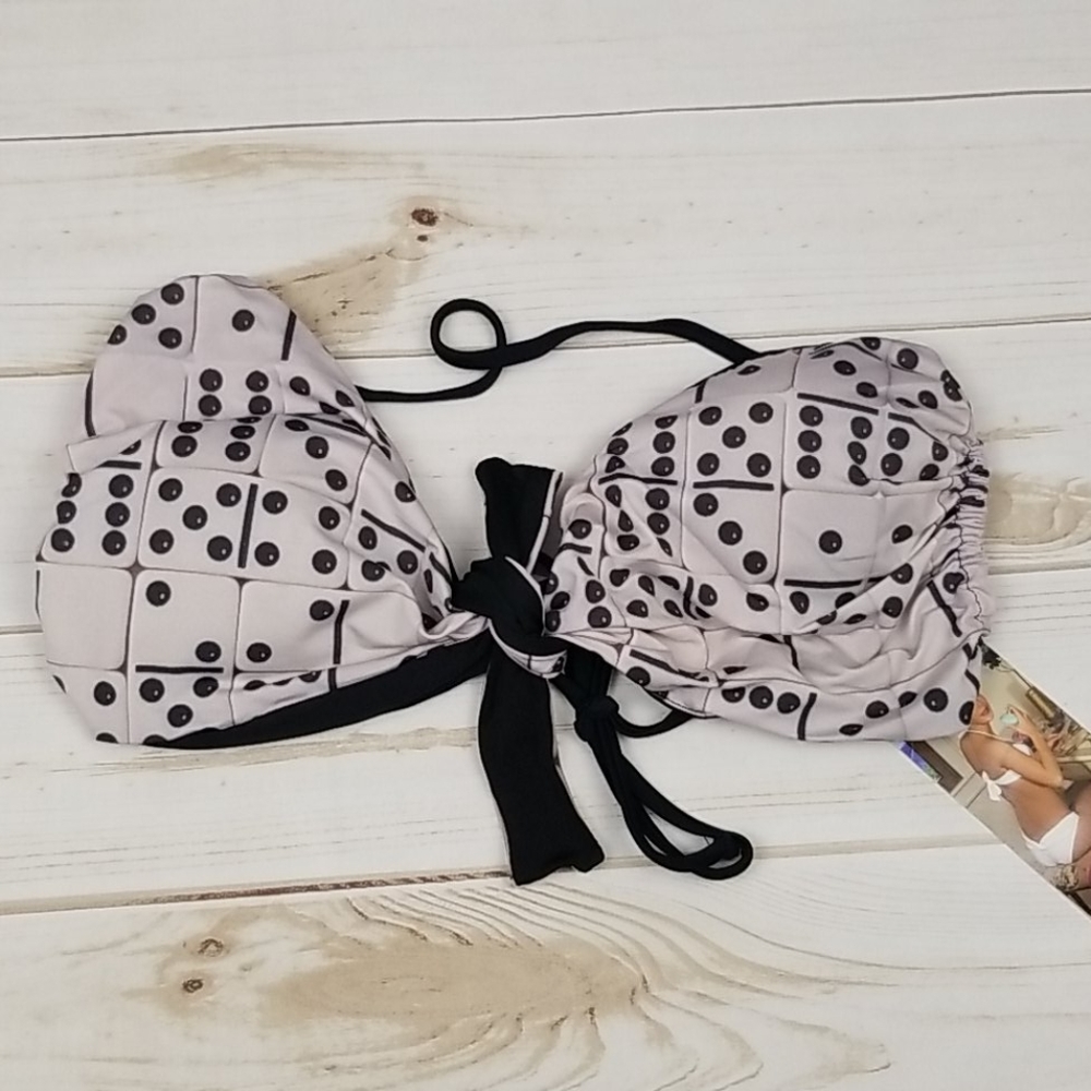 NEW Nicolita bikini top with domino print Vegas Vacation XL halter tie swimsuit